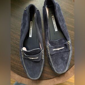 Manolo Blahnik “Roadster” navy blue suede lilac trim Ballet moc loafer 9 $645